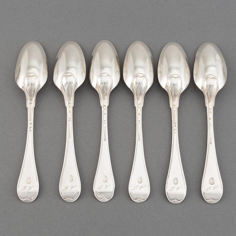 A set of six Swedish 18th century silver spoons, maker's mark Petter Eneroth, Stockholm, 1785.