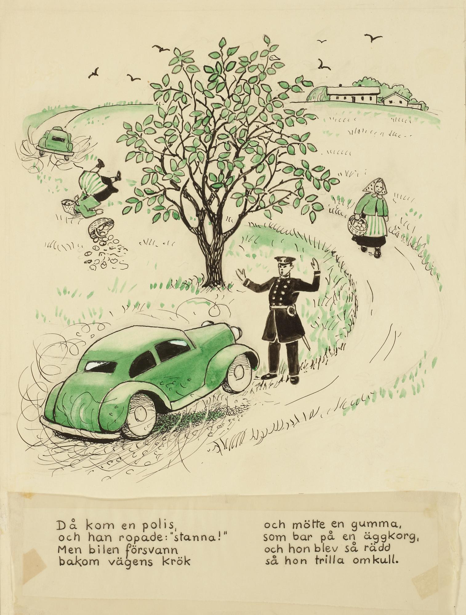 Elsa Beskow, The red bus and the green car. Illustrated children's story by Elsa Beskow.