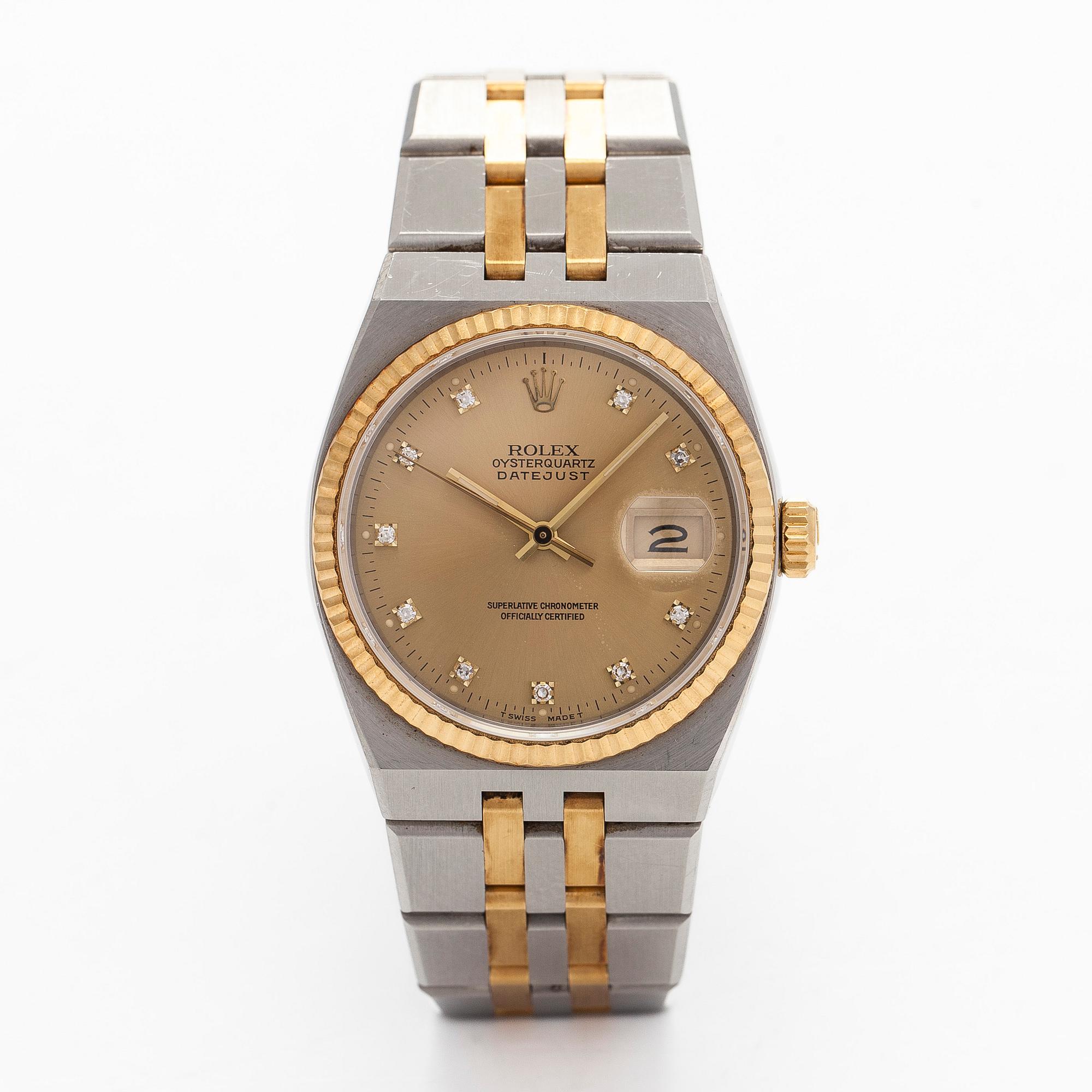 Rolex, Oysterquartz, Datejust, "Diamond Dial", wristwatch, 36 mm.