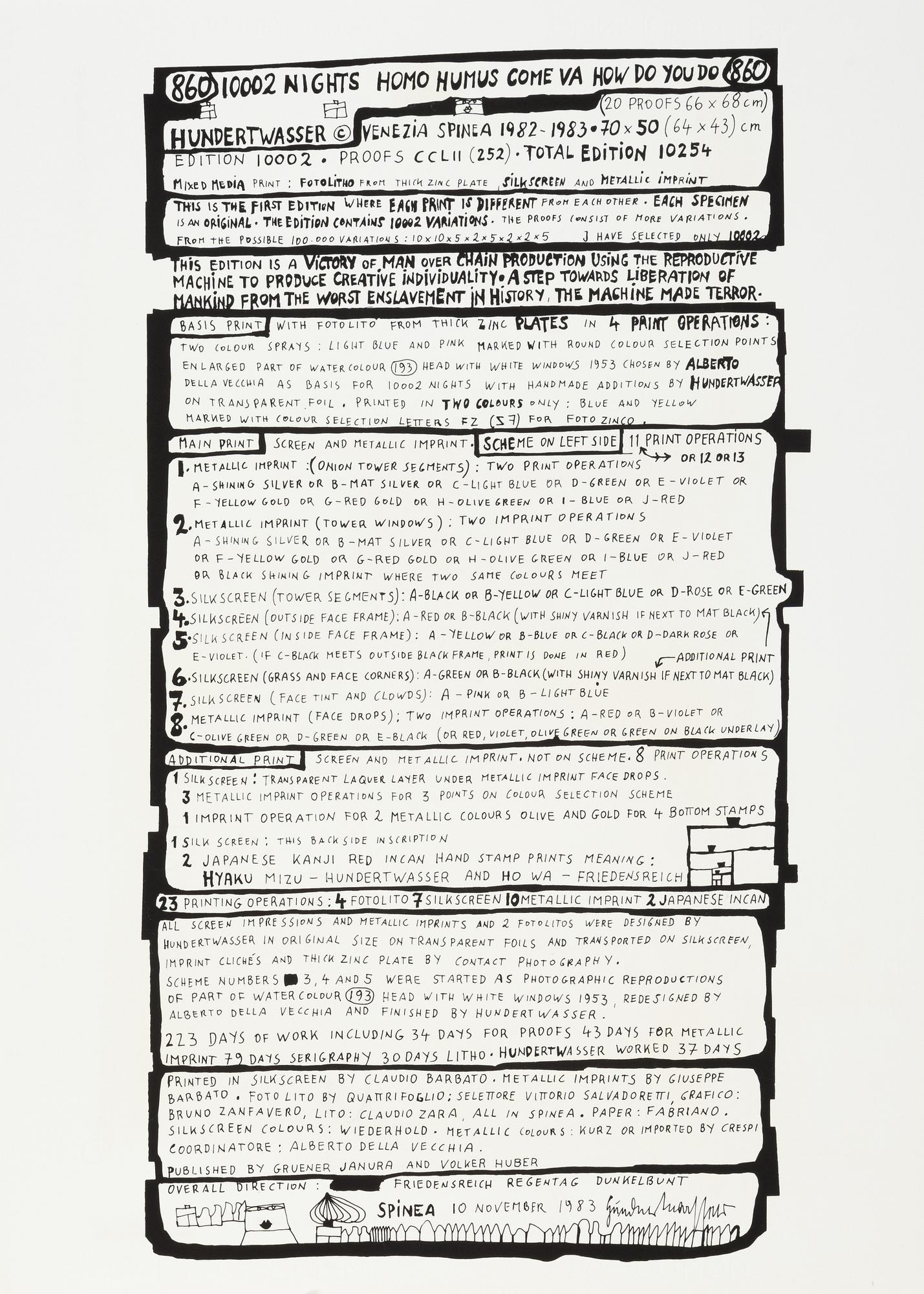 Friedensreich Hundertwasser, photo lithograph and silk screen with metal embossing, 1984. Signed and numbered 6354/10002.