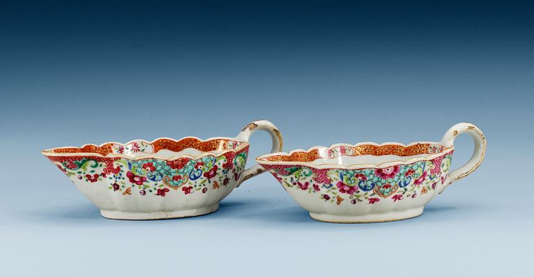 A pair of famille rose sauce boats, Qing dynasty, Qianlong (1736-95).