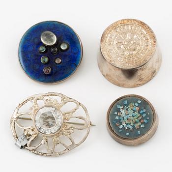 Lars Arby, four brooches, sterling silver and enamel, Gothenburg 1962 and 1966.