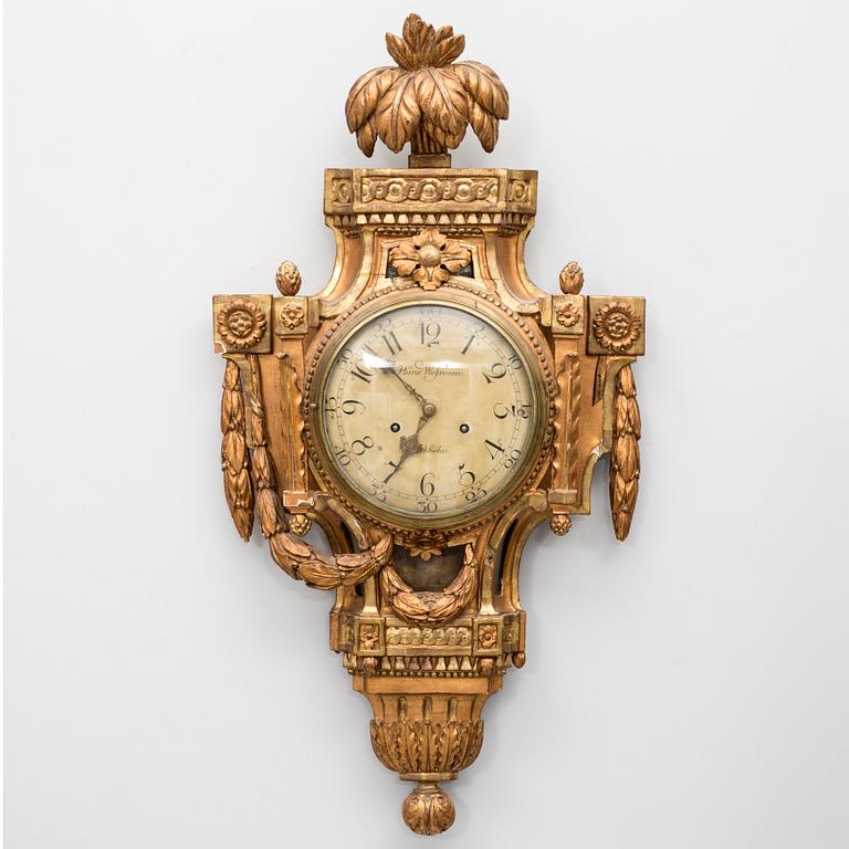 A gustavian wall clock, dial marked "Hans Wessman, Stockholm", around year 1800.