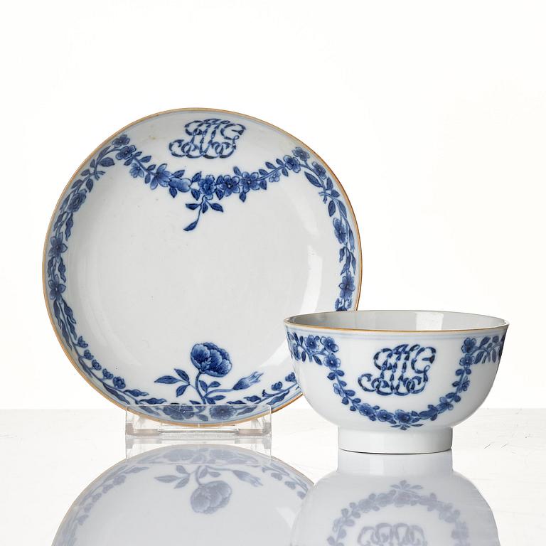 A group of Chinese Export armorial porcelain comissioned for the Swedish family Grill, Qing dynasty, 1700-tal. (8).