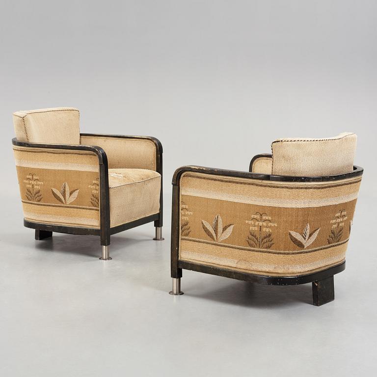 A pair of easy chairs probably by OTTO SCHULZ, Boet, 1930's.