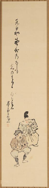 A Japanese scroll painting, ink and colour on paper, circa 1900.
