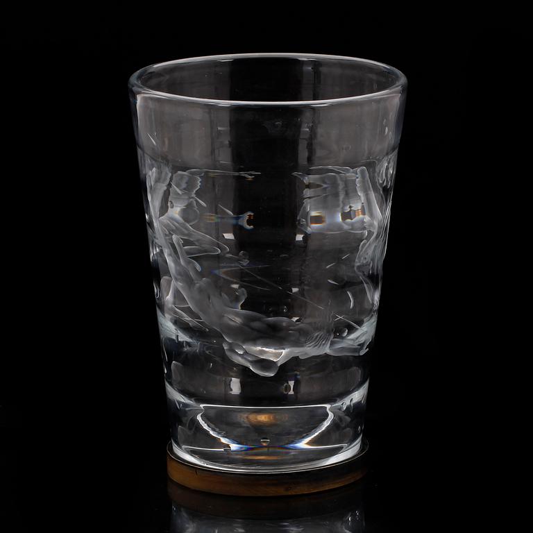 VAS/OBJEKT, glas, Vicke Lindstrand, Orrefors, osignerad.  Variant av modellen Hajdödaren.