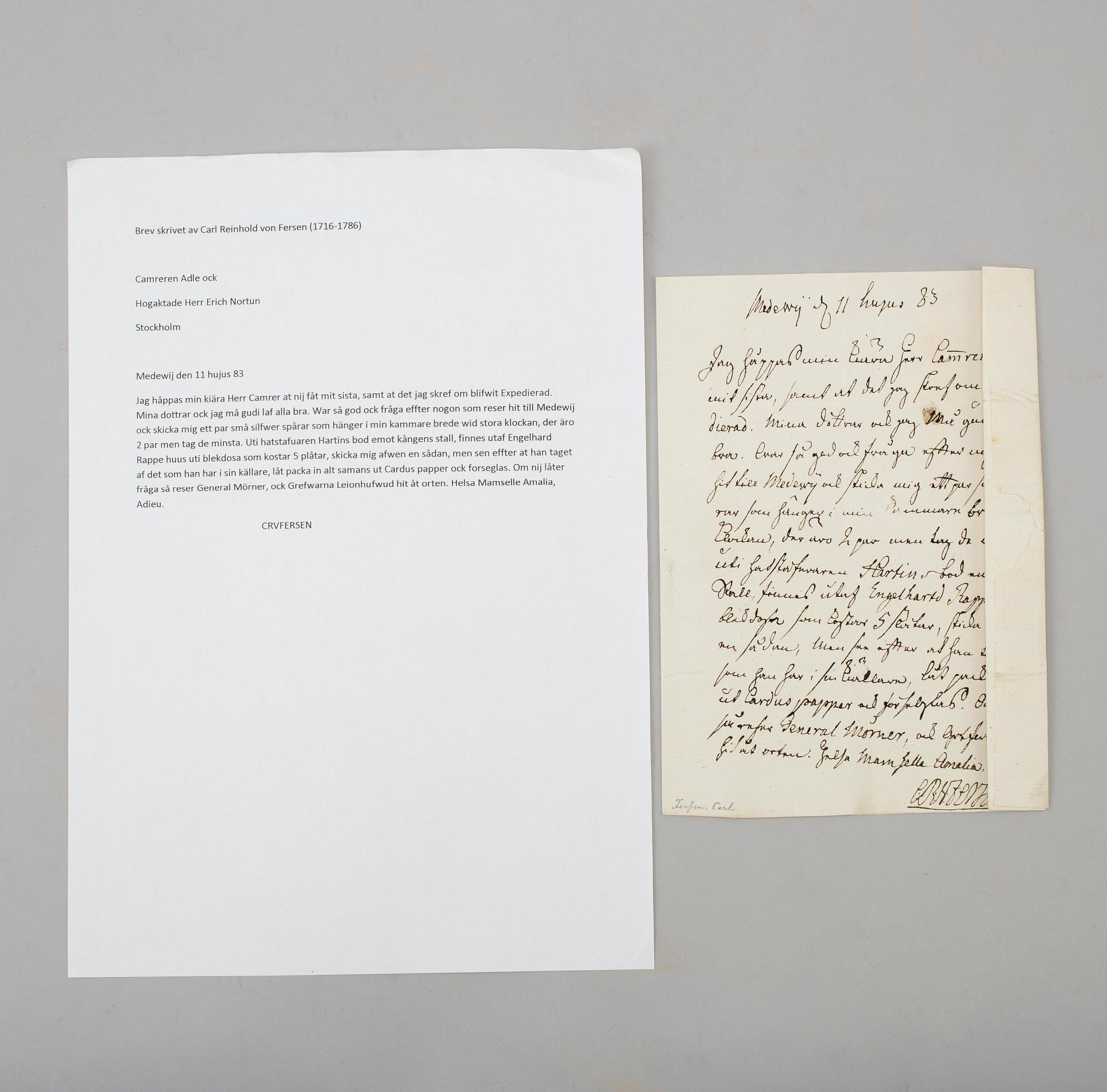 LETTER / MANUSCRIPTS, 7 st, members of the family von Fersen.