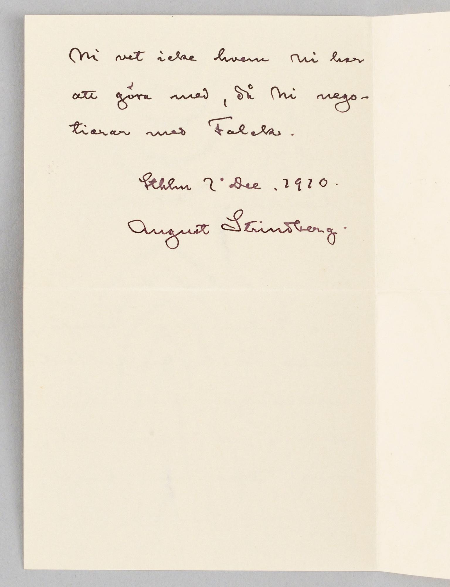 August Strindberg, Letter, handwritten and signed by the author.