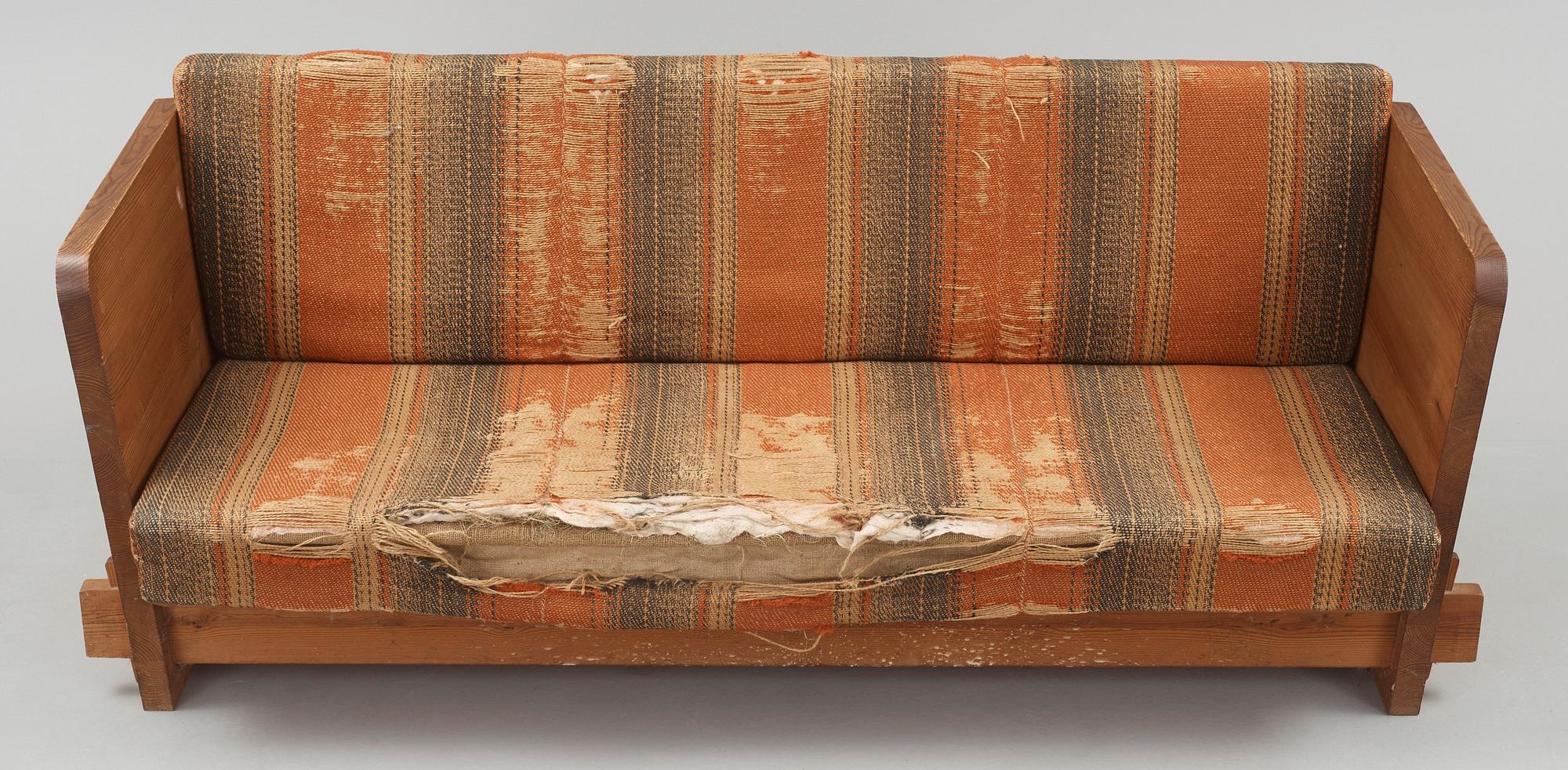 Axel Einar Hjorth, a 'Lovö' stained pine sofa, Nordiska Kompaniet, Sweden 1930's.