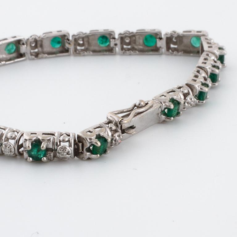 A emerald and single cut diamond bracelet.