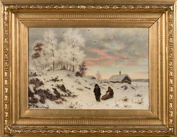 Fredrik Ahlstedt, Children in winter landscape.