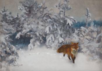 505. Bruno Liljefors, Fox in winter landscape.