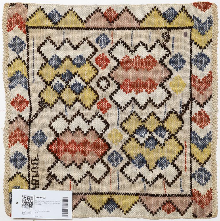 Märta Måås-Fjetterström, vävnad, "Papperslyktan", rölakan, ca 35 x 36 cm, signerad AB MMF.