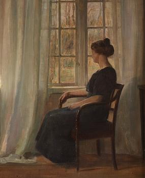 Carl Holsoe, Interiör med sittande kvinna vid fönster.