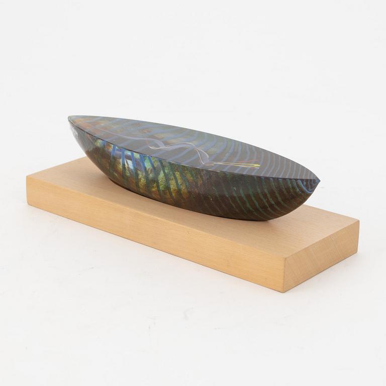 Bertil Vallien, a signed glass sculpture of a boat, Kosta Boda.