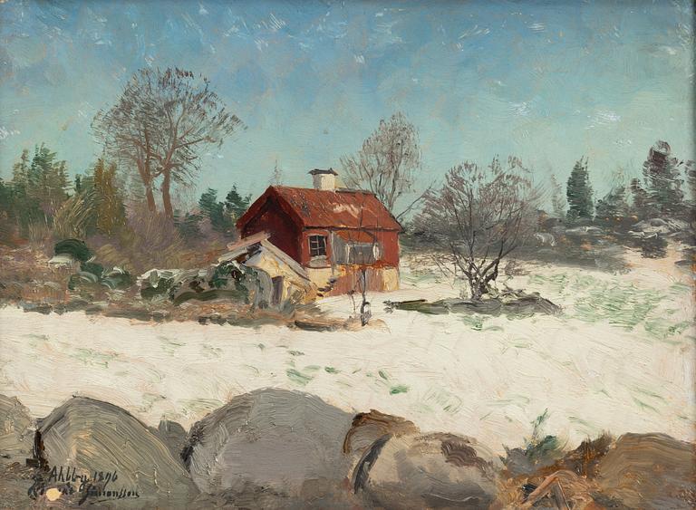 Konrad Simonsson, Winter Landscape with Red Cottage.