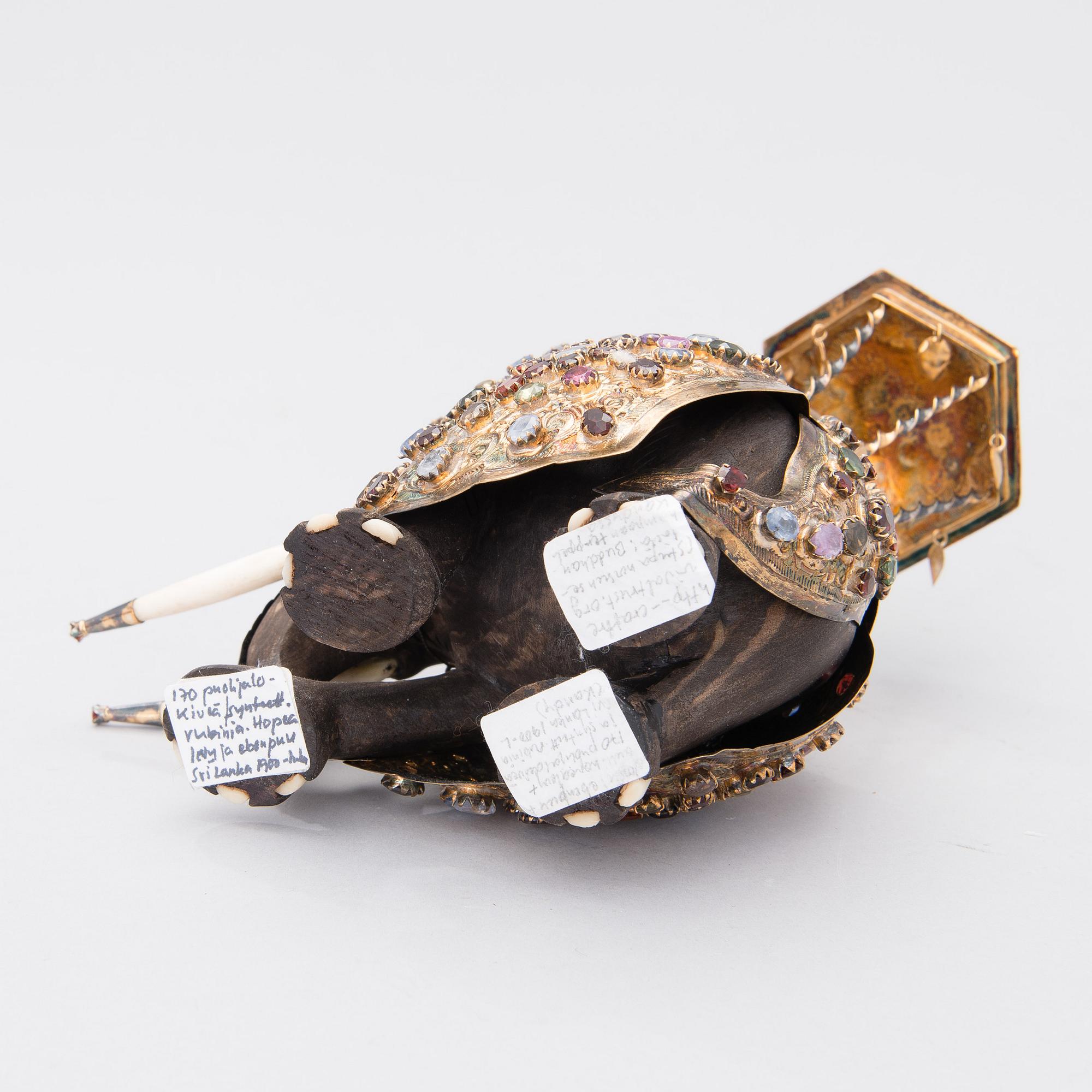 A SRI LANKAN ELEPHANT SCULPTURE, wood, silver and semi-precious stones, second half of the 20th century.
