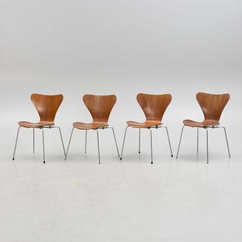 Arne Jacobsen, four "Seven" chairs, Fritz Hansen, Denmark.