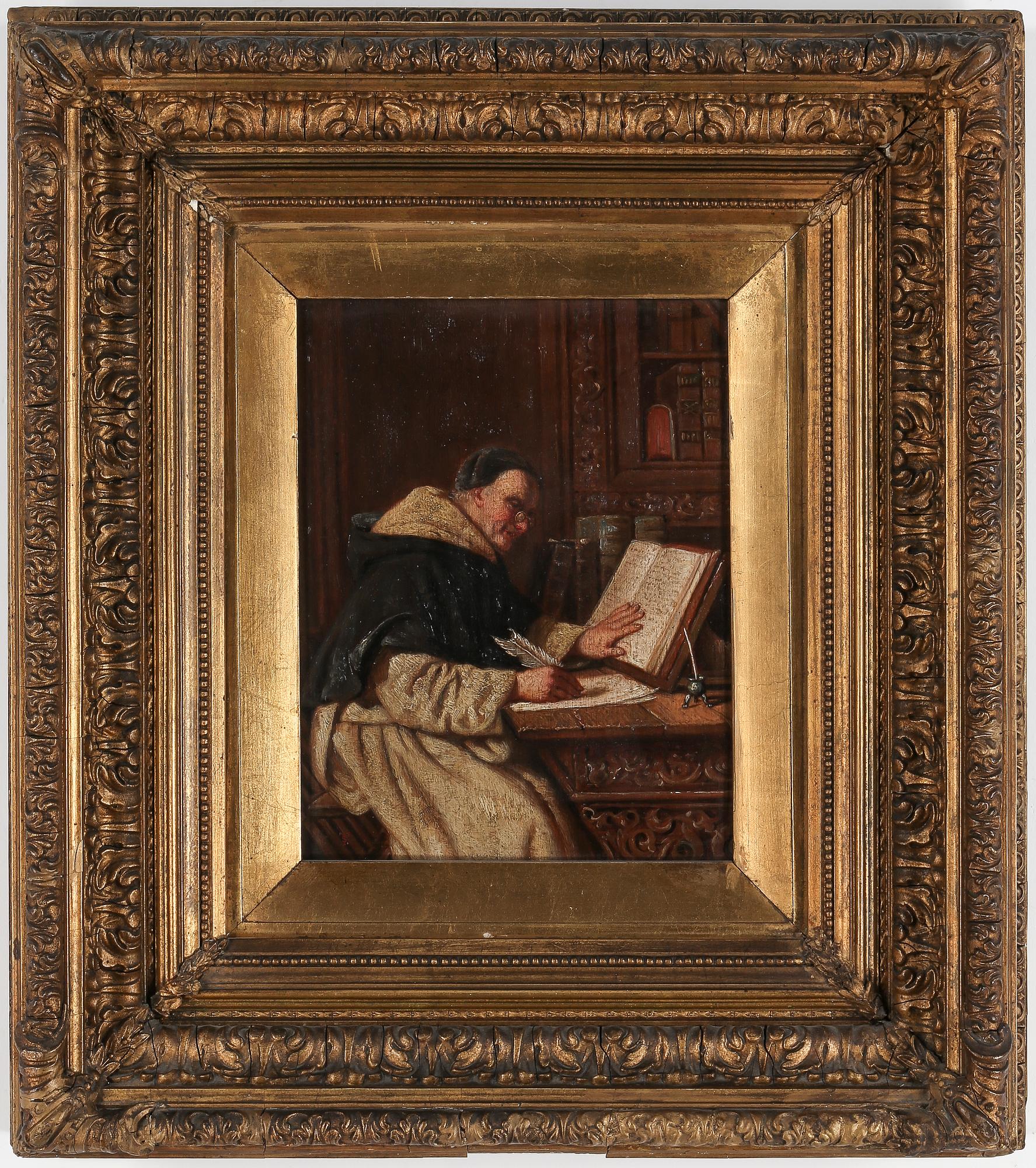 OKÄND KONSTNÄR, oljemålning på pannå, monogramsignerad.