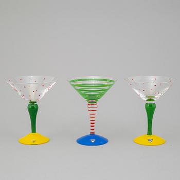 ANNE NILSSON, martiniglas, 6 stycken, "Clown", Orrefors, signerade, 1990-tal.