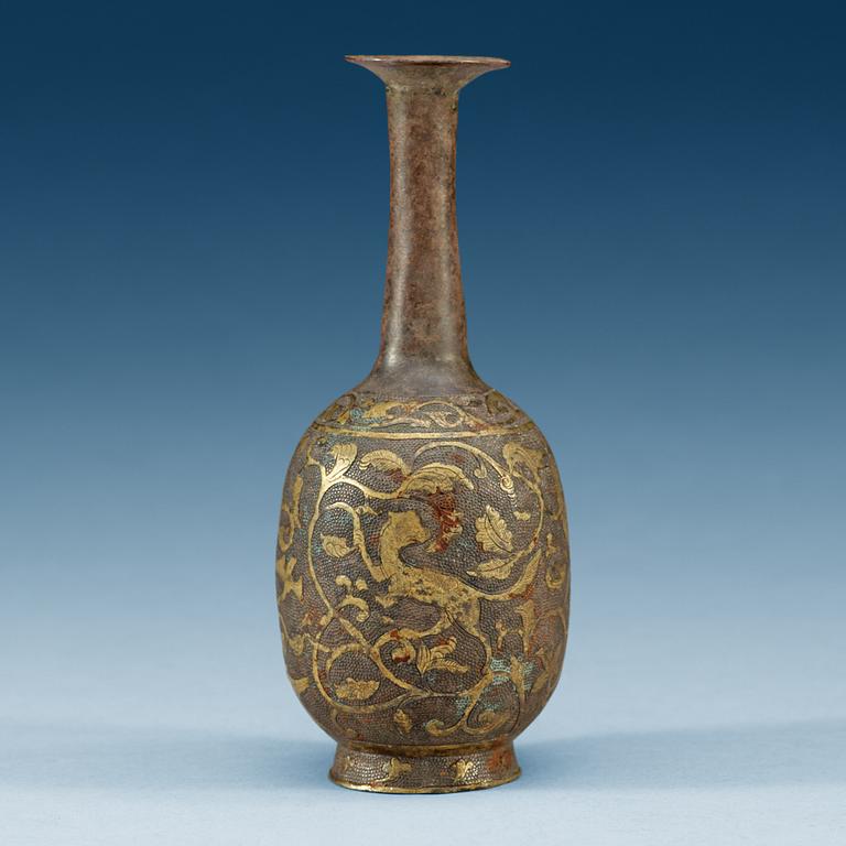 A partially gilt flask, Tang dynasty.