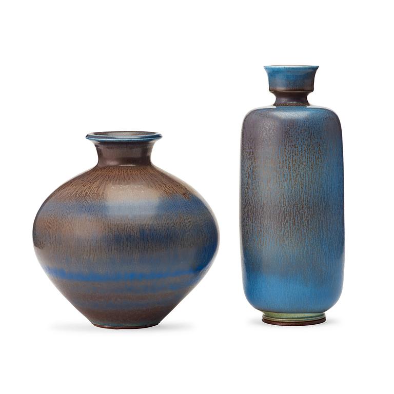 Berndt Friberg, two stoneware vases, Gustavsberg studio, Sweden 1974- and 1976.