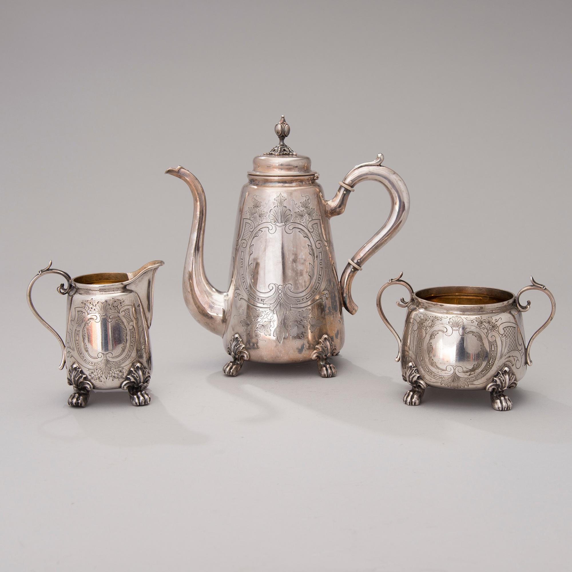 A 3-piece silver coffee set, mark of Otto Roland Mellin, Helsinki 1882-85.