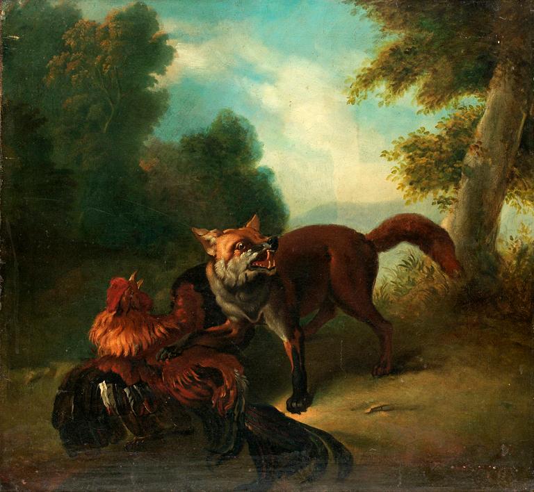Johann Elias Ridinger Hans krets, Landskap med räv och tupp i strid.