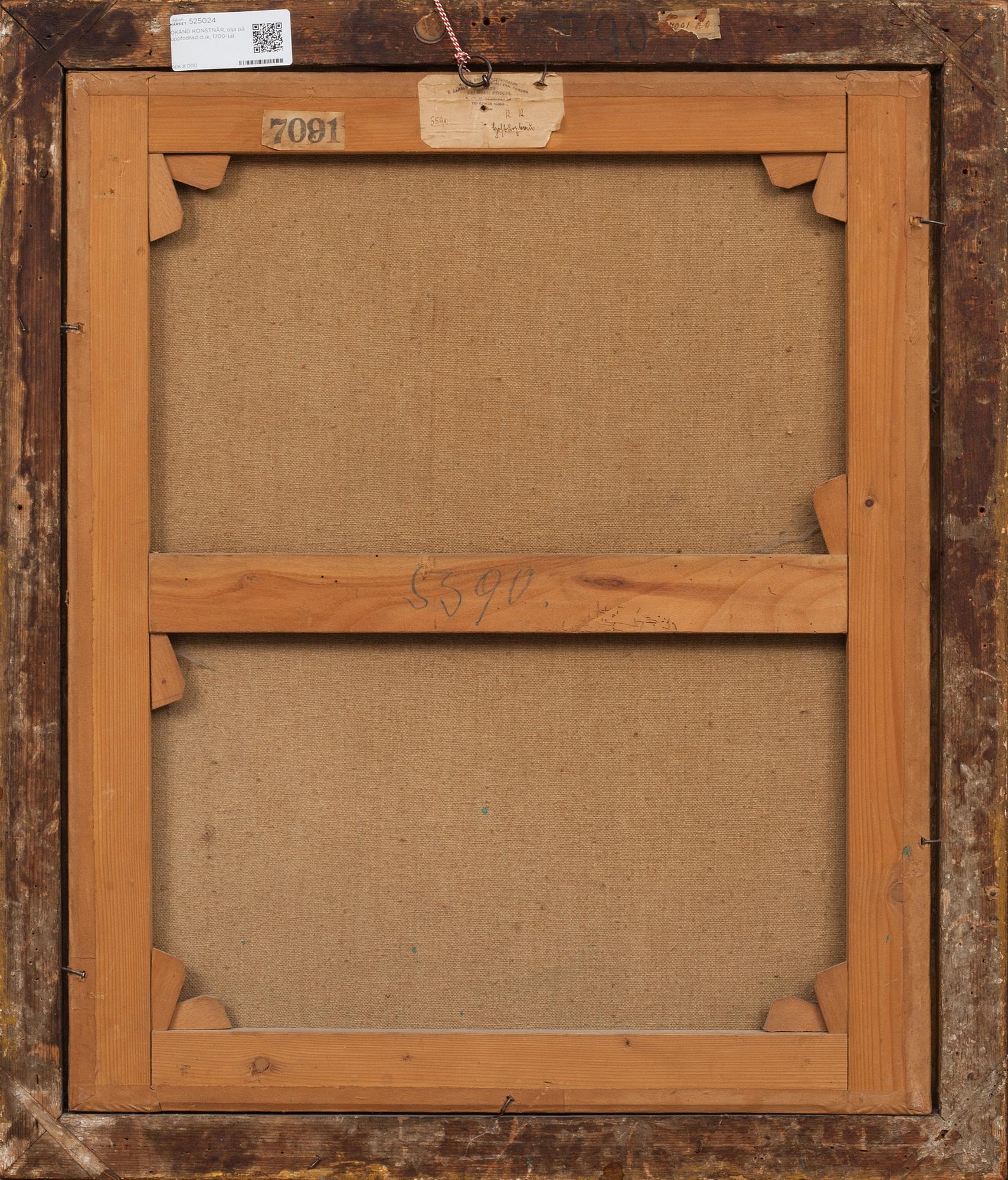 OKÄND KONSTNÄR, olja på uppfodrad duk, 1700-tal.