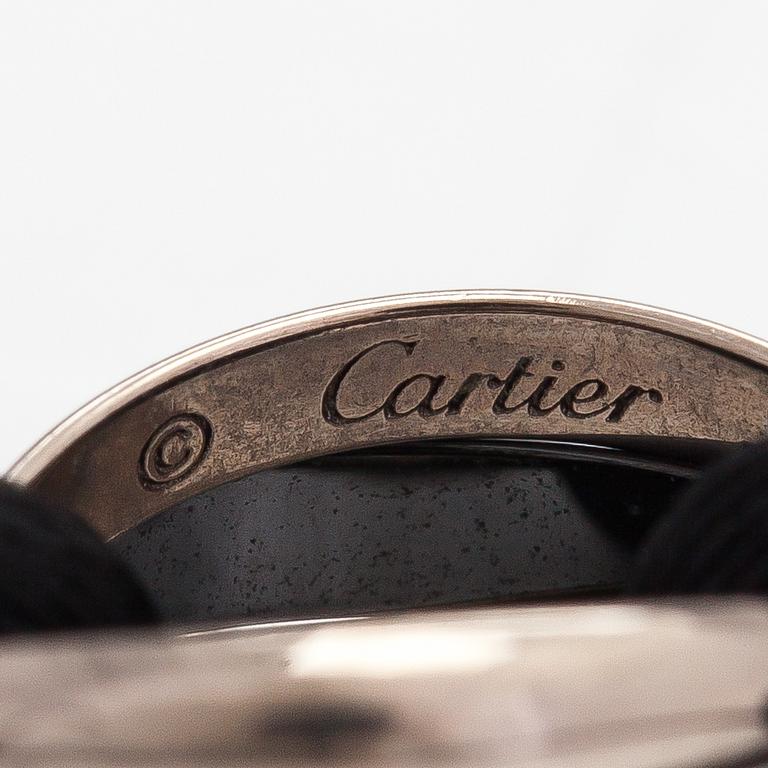 Cartier, Armband "Trinity", 18K vitguld och keramik, textilrem. Märkt Cartier, JZY979.