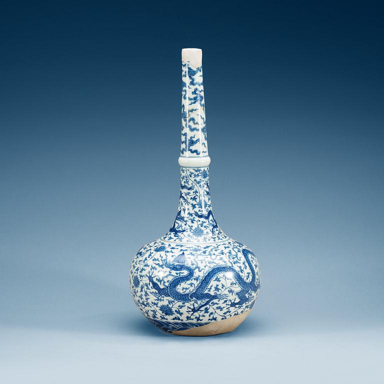 A blue and white tall-necked Bottle, Ming dynasty, Chenghua (1465-87).