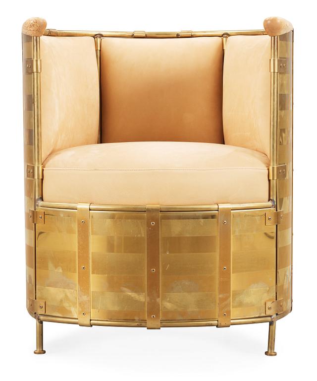 A Mats Theselius 'El Dorado' birch, brass and leather armchair, Källemo, Sweden, limited edition.