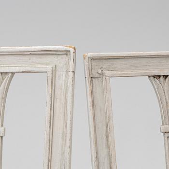 Three late Gustavian chairs, circa 1800. And one chair, late Gustavian style, 20th century.
