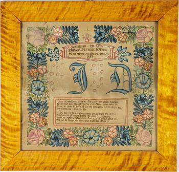 A set of three folk art commemorative paintings, 19th century.