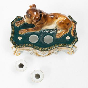 A German Carl Teichert Meissenstadt porcelain desk stand, 1882-1929.