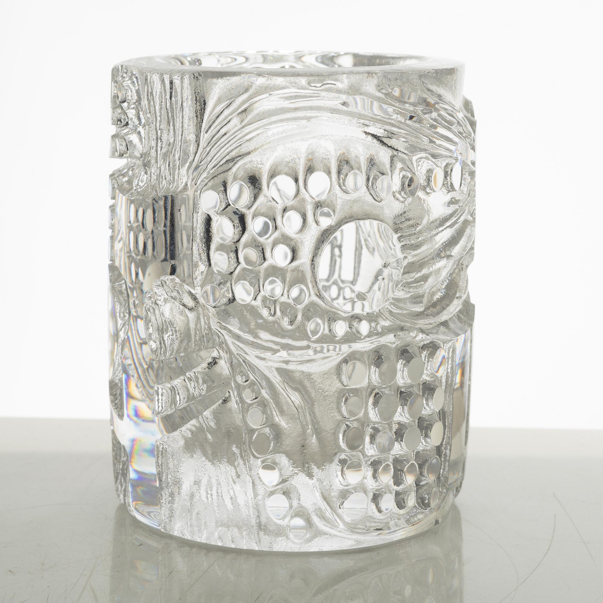 Bertil Vallien, a cylindrical clear glass vase, Boda Åfors Sweden 1960-70s.