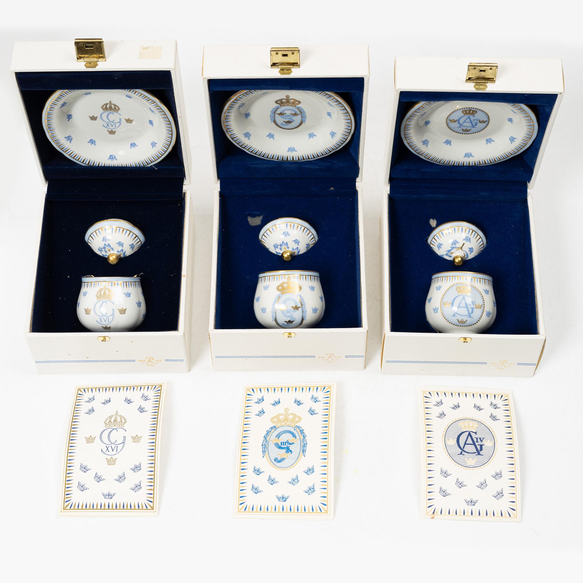 Eleven porcelain custard cups with covers and saucers, Rörstrand, Sweden, second half of the 20th century.