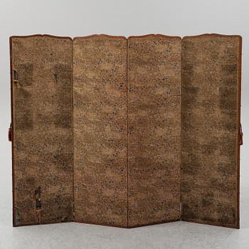 A Japanese embroidered four fold screen, 20th Century.