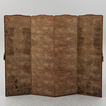 A Japanese embroidered four fold screen, 20th Century.