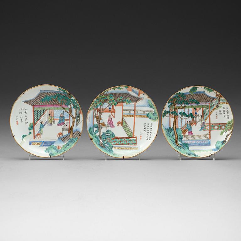 FAT, tre stycken, porslin. Qingdynastin, med Daoguangs sigillmärke och period (1820-50).