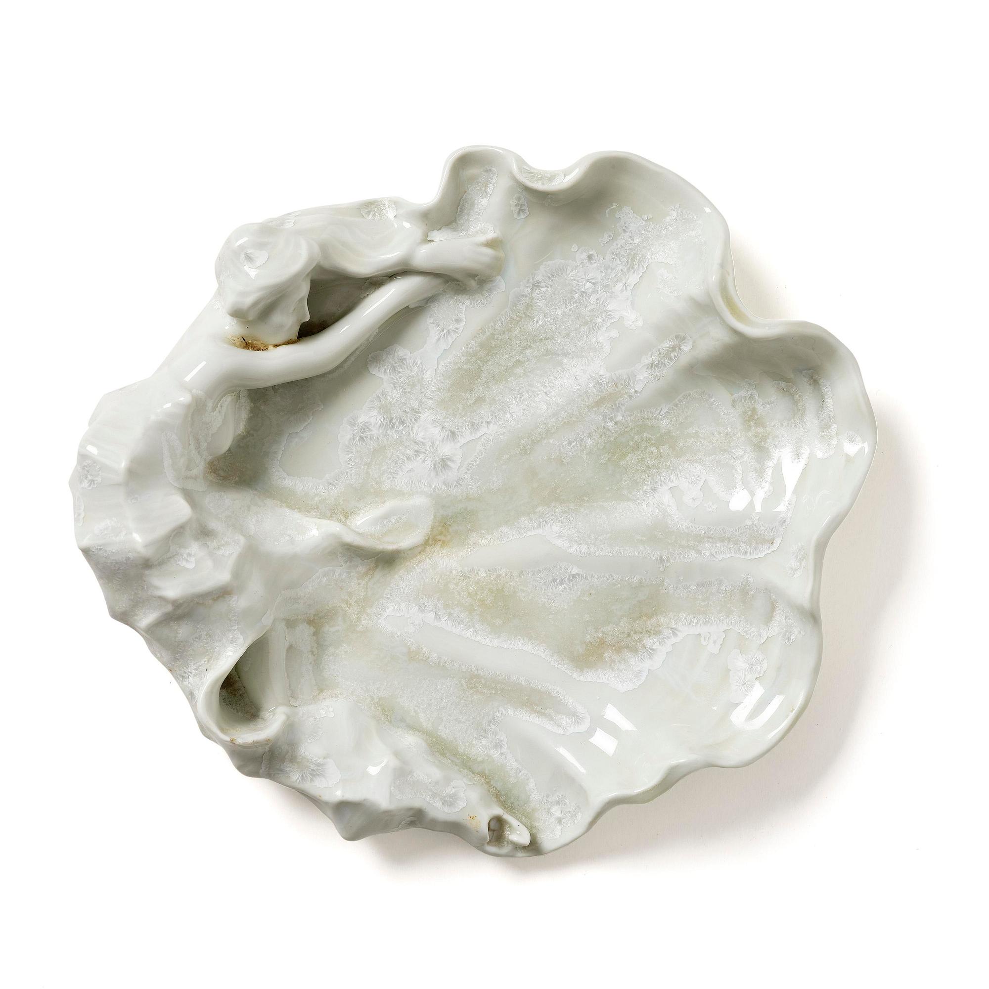 Alf Wallander, an Art Nouveau porcelain dish, Rörstrand, ca 1900, with dedication to Ellen Key.