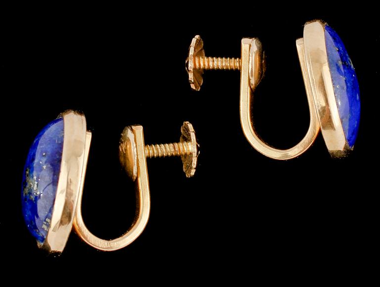 COLLIER SAMT ÖRHÄNGEN, ett par, 18k guld samt Lapis Lazuli, 1900-tal.