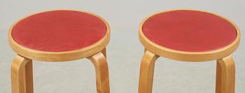 A pair of Alvar Aalto birch barstools, Svenska AB Artek Hedemora, 1946-56.