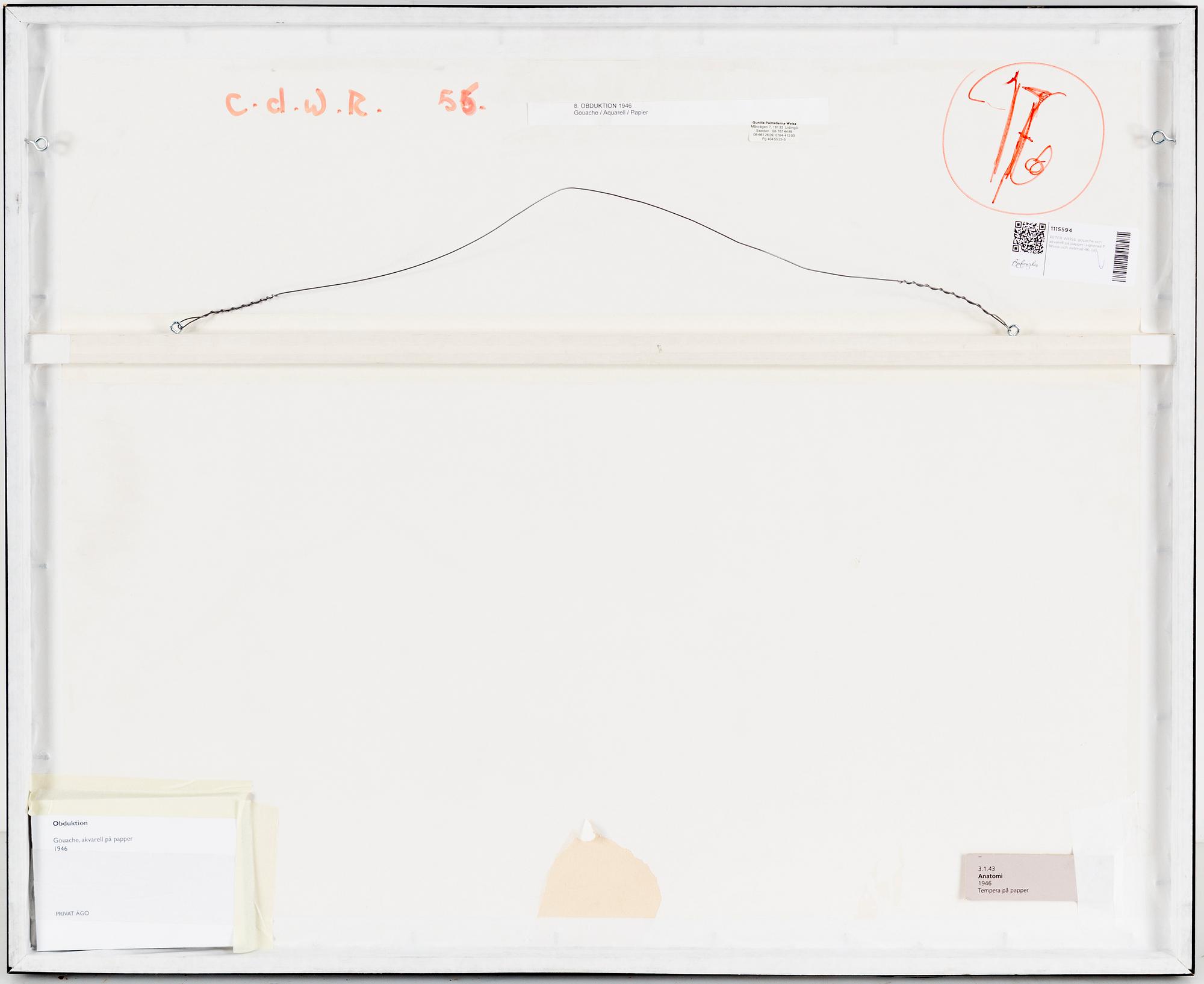 PETER WEISS, gouache and watercolour on paper, signed P Weiss and dated 46.