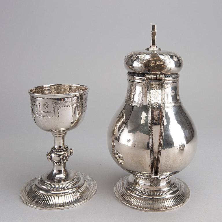 A 4 PART DANISH STERLING SILVER COMMUNION SET.