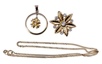 PARTI GULD, 3 delar, mest 18K, totalvikt 15 gram.