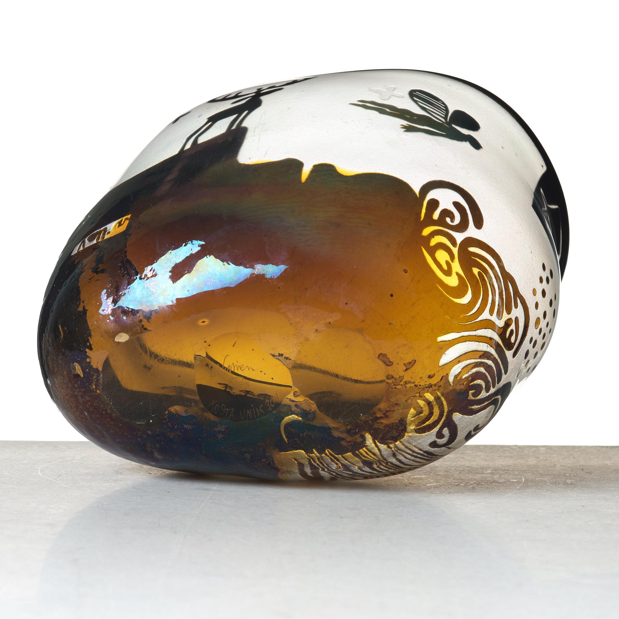 Bertil Vallien, a unique blasted glass bowl, Kosta, Sweden.