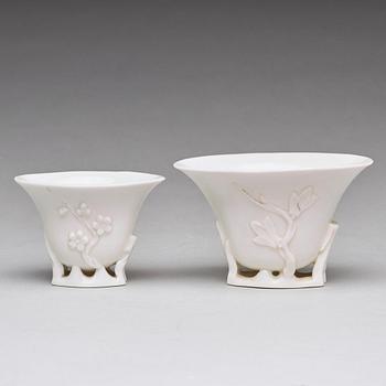 A pair of blanc de chine libation cups, Qing dynasty, Kangxi (1662-1722).