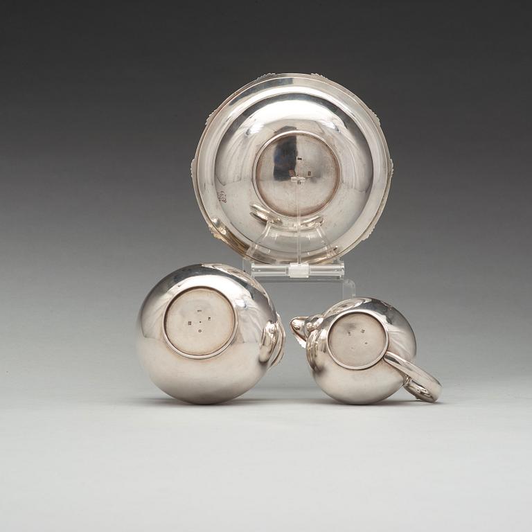 TE- OCH KAFFESERVIS, 5 delar, silver, icke identifierad mästarstämpel FK, S:t Petersburg 1837.